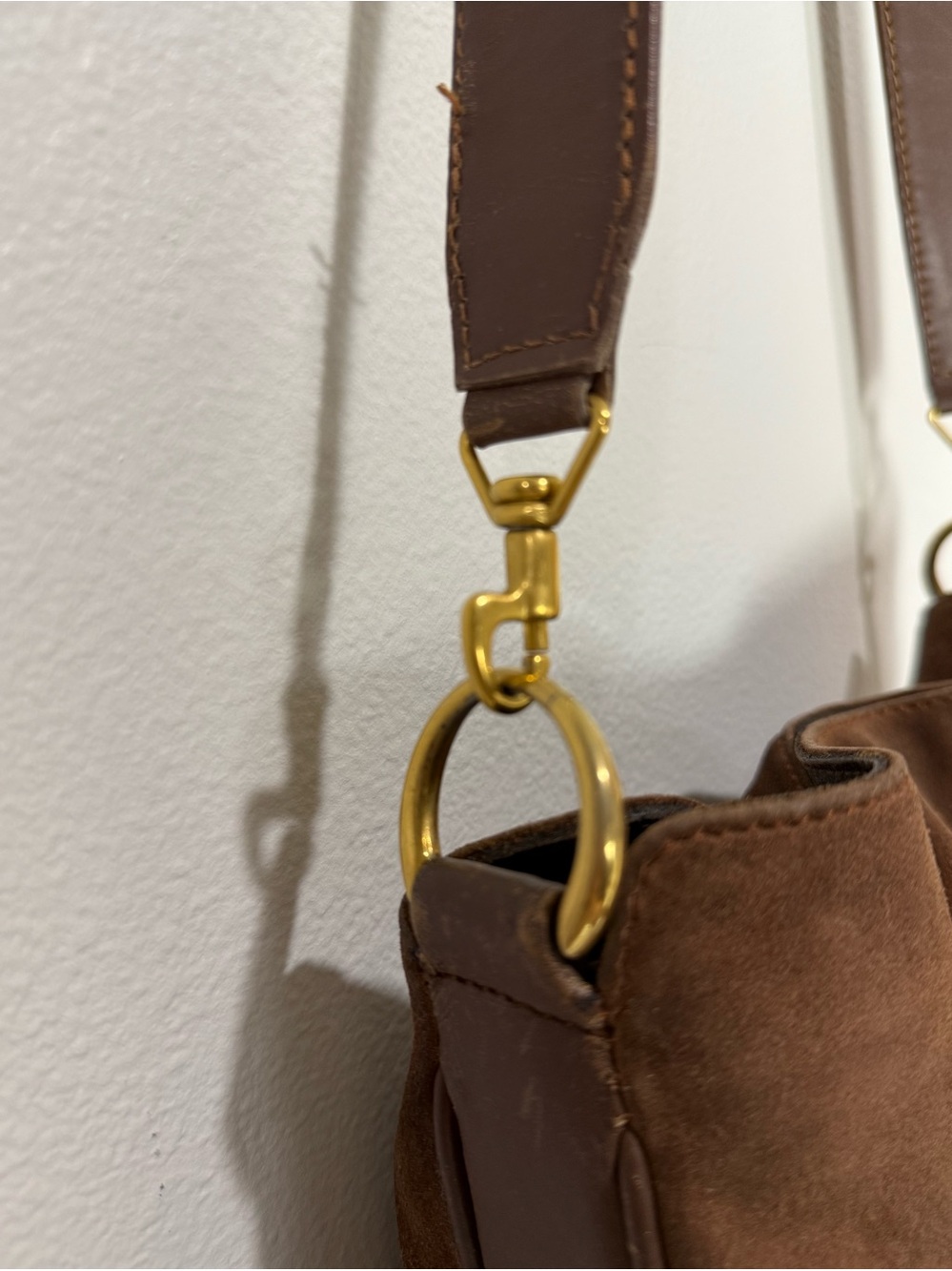 GUCCI Suede 2way Brown Gold Shoulder Bag Vintage Leather - Picture 10 of 15